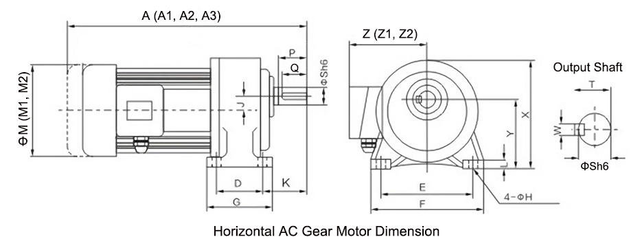 200W Horizontal AC Gear Motor Dimension